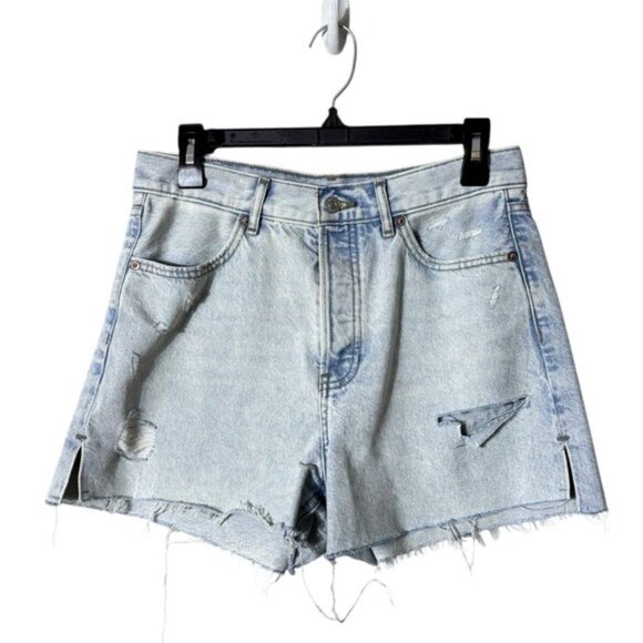 Y2K Express Womens Cut Off Jean Mom Shorts Size 6 Button Fly Festival Distressed - Picture 1 of 8